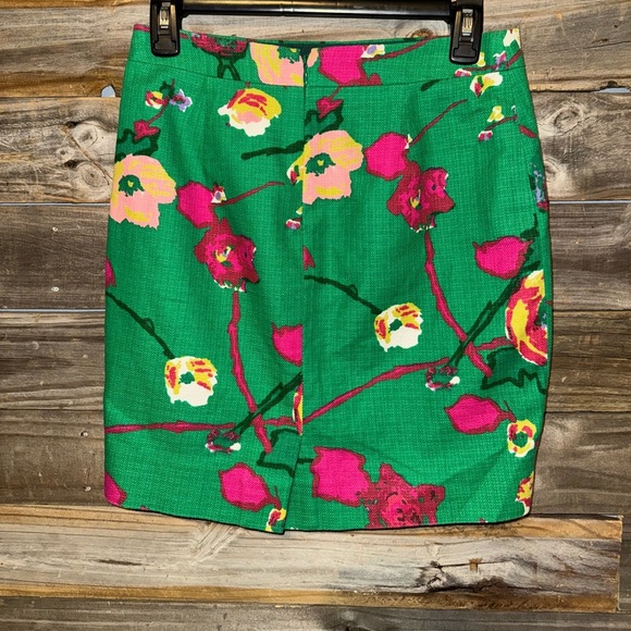 J CrewThe Pencil Skirt Floral Size 00 Green Pink Basket weave Springtime Summer. - Picture 2 of 3